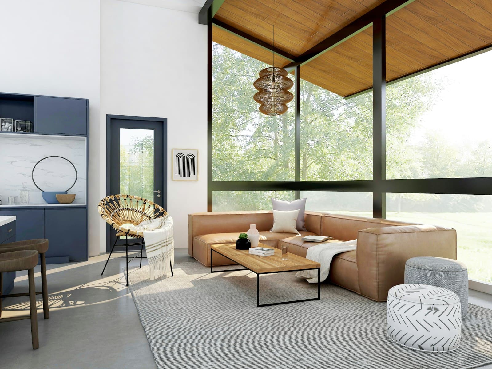 A close interior view with warm materials and soft light.
